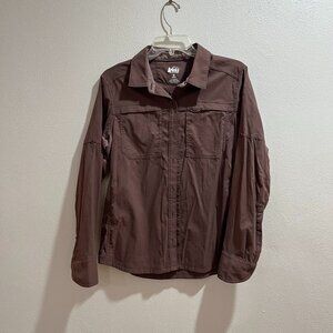 REI Women's Tan/Magenta/Purply Lightweight Long-Sleeved Button-Up Shirt - Size M